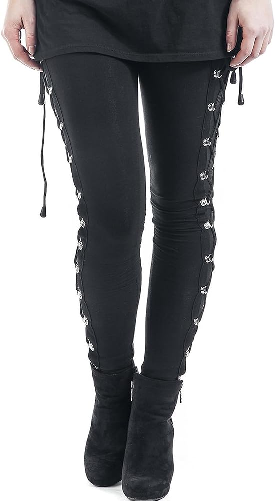 xxxiticat Women's Sexy Black Satin Side Lacing Solid Pants Long Bodycon High Waist Bandage Slim Thick Lace Up Leggings