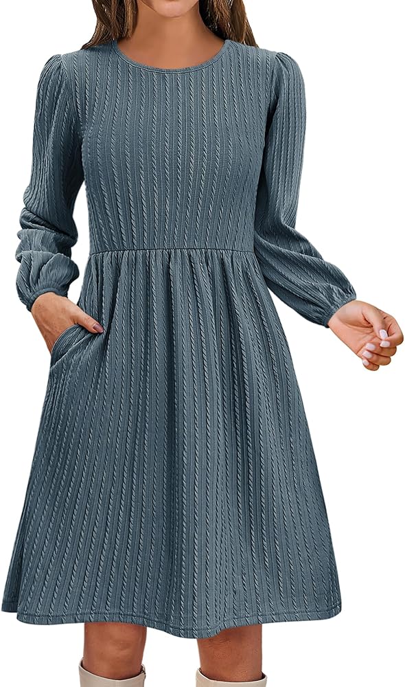 Zeagoo Women's Casual Knit Sweater Dress with Pockets Crew Neck Long Sleeve A-Line Dresses for Women 2024 Fall Dresses