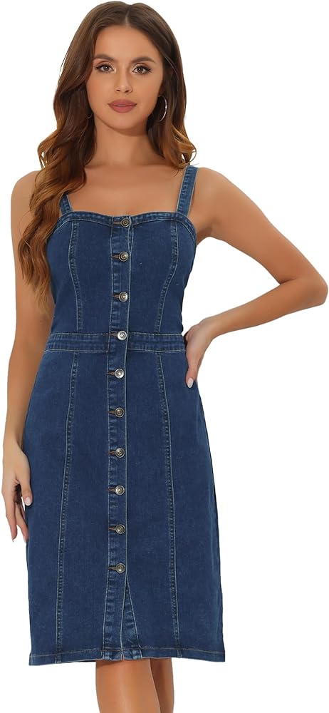 Allegra K Button Down Denim Dress for Women's Summer 2024 Sleeveless Sweetheart Neck Jeans Dresses