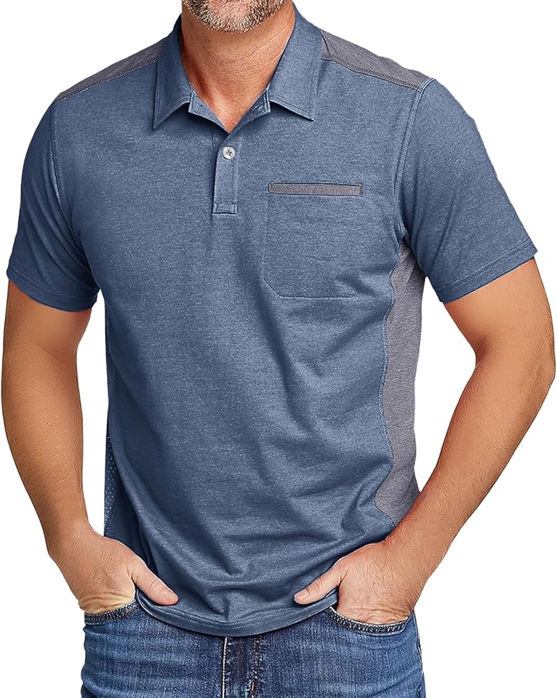 SWISSWELL Polo Shirts for Men with Pocket Short Sleeve Lightweight Performance Golf Shirt Mesh Summer Casual Shirt