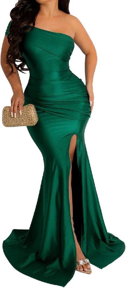 Womens Off Shoulder Sexy V Neck High Split Long Maxi Dress, Formal Cocktail Party Evening Gown Mermaid Wedding Dress