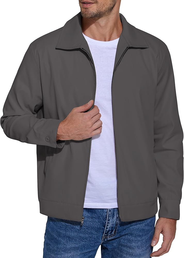 COOFANDY Men's Lightweight Jackets Cotton Casual Jacket Zip Up Eisenhower Coat Work Golf Outwear