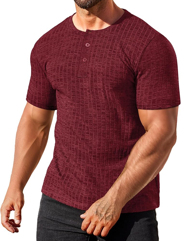 COOFANDY Men's Henley Shirts Short Sleeve Casual Basic Summer Ribbed T-Shirts