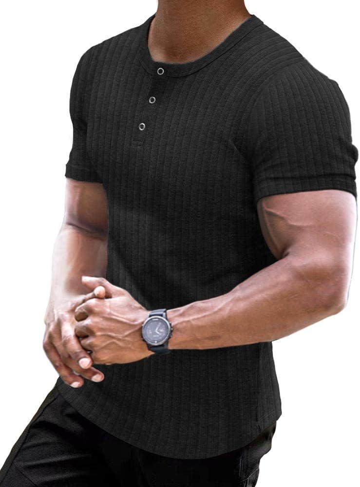 Muscle Cmdr Men's Ribbed Henley Shirt Slim Fit Muscle Shirt Fitted Cotton Short&Long Sleeve Casual T-Shirt