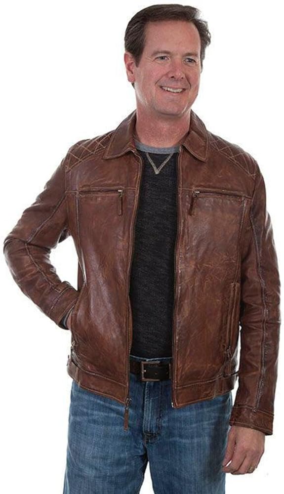 Scully Men's Leatherwear Washed Lamb Leather Jacket Brown X-Large US