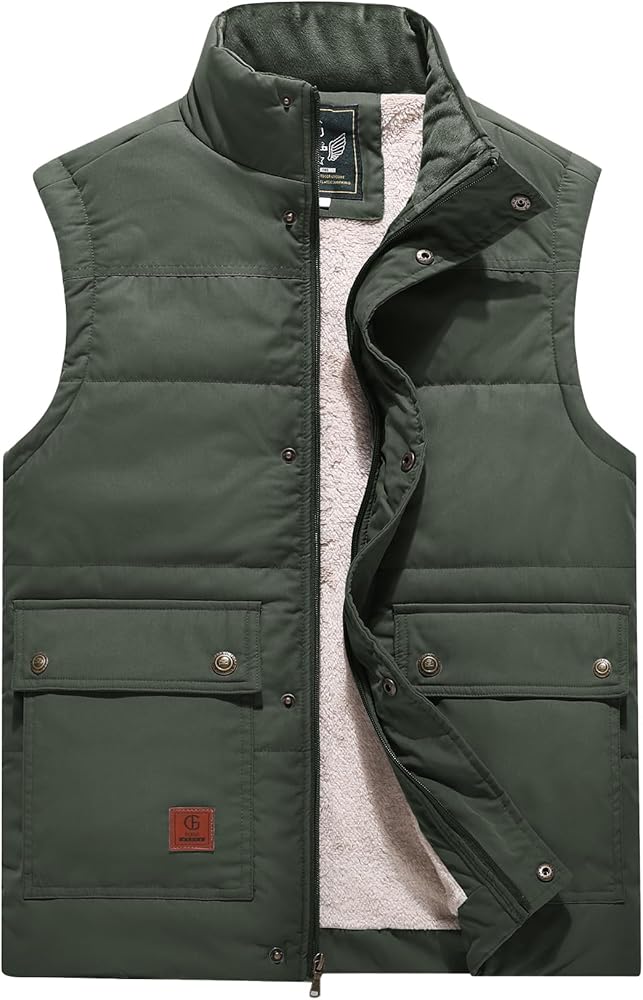 Flygo Men's Winter Warm Outdoor Padded Puffer Vest Thick Fleece Lined Sleeveless Jacket