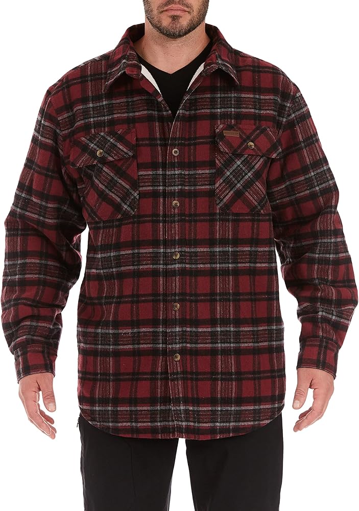 Smith's Workwear Men's Sherpa Lined Cotton Flannel Shirt Jacket