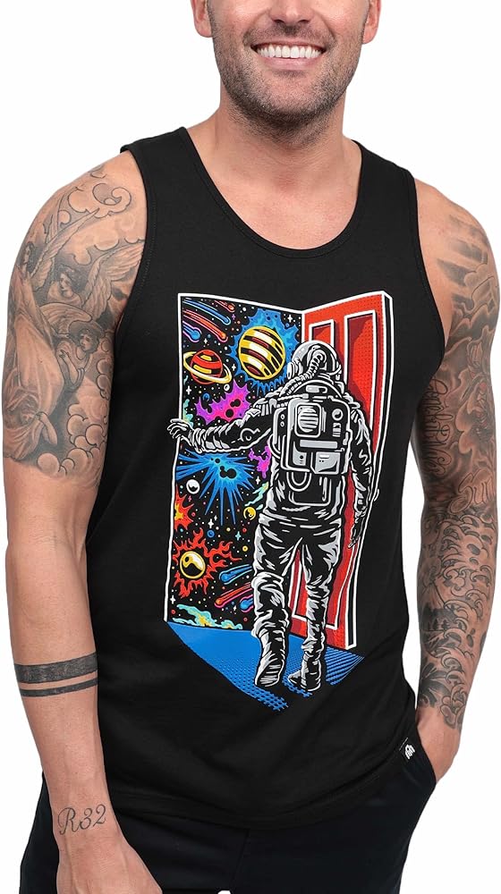 INTO THE AM Men's Graphic Tanks - Beach Summer Graphic Tank Tops for Guys S - 2XL