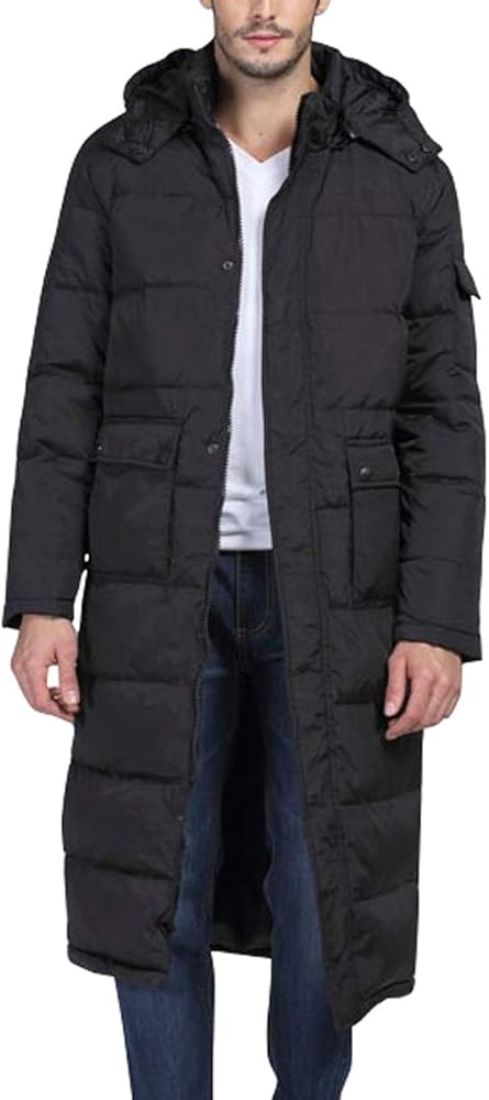 chouyatou Men's Classic Windproof Removable Hooded Long Winter Puffer Down Coat