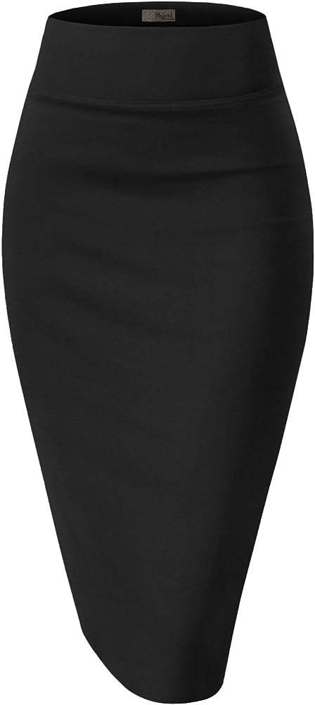 Hybrid & Company Women Premium Nylon Ponte Stretch Office Pencil Skirt High Waist Made in The USA below Knee