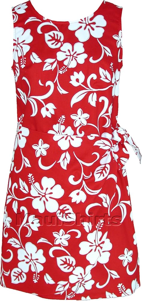 RJC Women's Classic Hibiscus Hawaiian Mock Wrap Sarong Dress