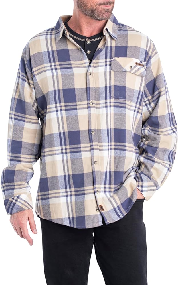 Legendary Whitetails Men's Buck Camp Flannel, Long Sleeve Plaid Button Down Casual Shirt, Corduroy Cuffs