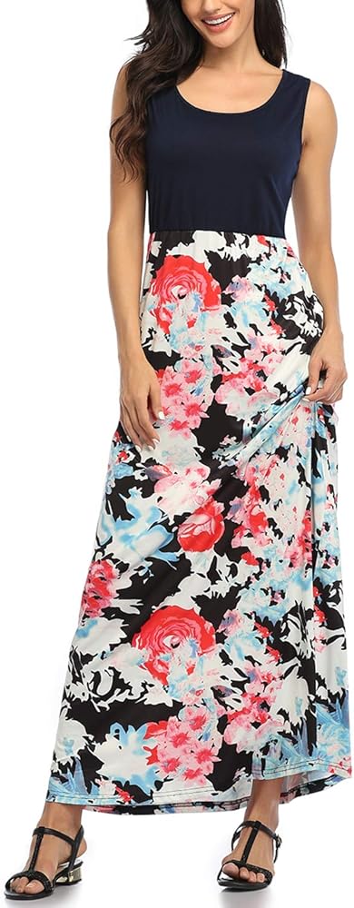 Mommy Jennie Women's Summer Dresses Loose Floral Print Sleeveless Maxi Dress