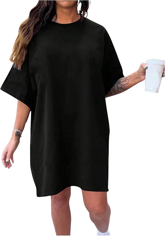 SOLY HUX Women's Plus Size T Shirt Dress Half Sleeve Crewneck Loose Summer Dresses