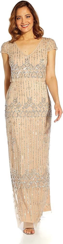 Adrianna Papell Women's Beaded Popover Column Gown