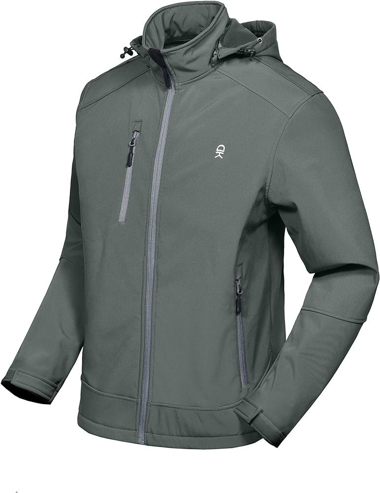 Little Donkey Andy Men’s Softshell Jacket with Removable Hood, Fleece Lined and Water Repellent