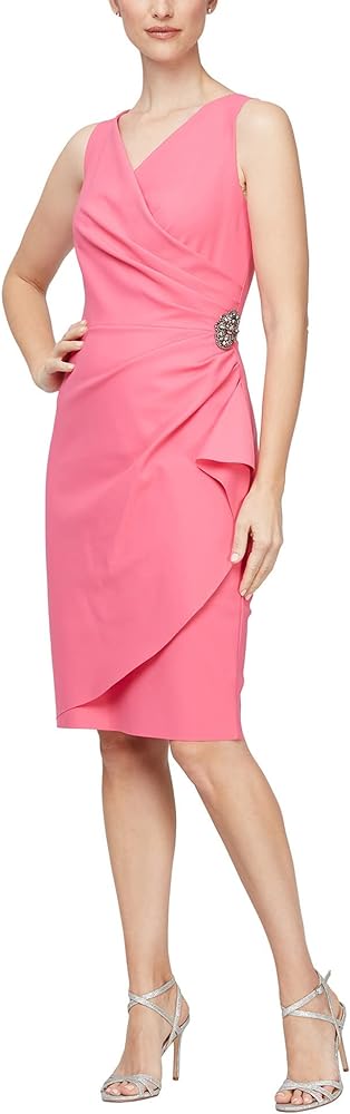 Alex Evenings Women's Short Slimming Dress with Side Ruched Skirt