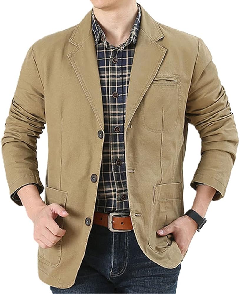 ebossy Men's Casual Notched Lapel Collar 3-Button Blazer Lightweight Sporty Cotton Suit Jacket Coat