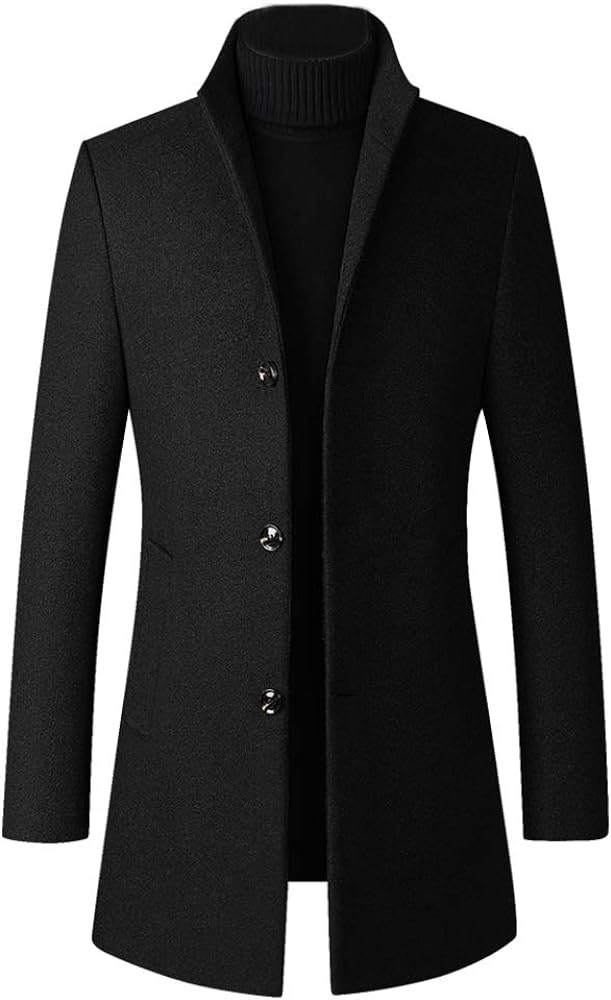 Lavnis Men's Winter Trench Coat Wool Blend Pea Coat Slim Fit Single Breasted Topcoat Business Dowm Jacket