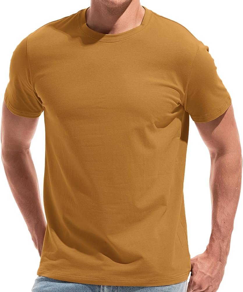 Mens T Shirt - Short Sleeve Crew Neck Soft Fitted Elastic Tees Fresh Classic Tshirts Color 20+