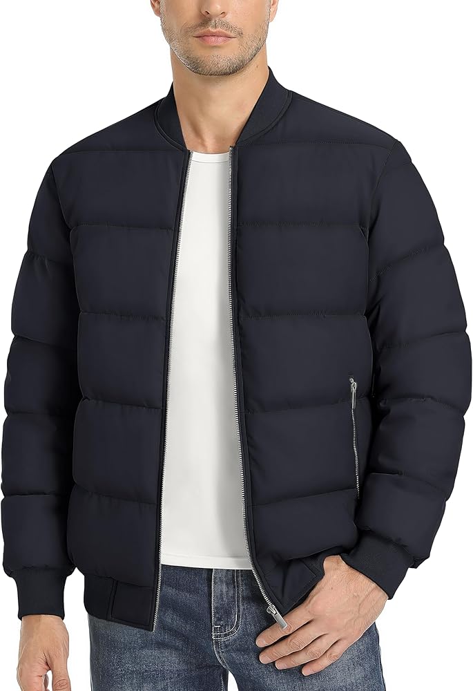 MAGCOMSEN Men's Puffer Jacket Warm Winter Coat Quilted Bomber Jacket Windproof Full Zip Insulated Casual Jackets Outwear