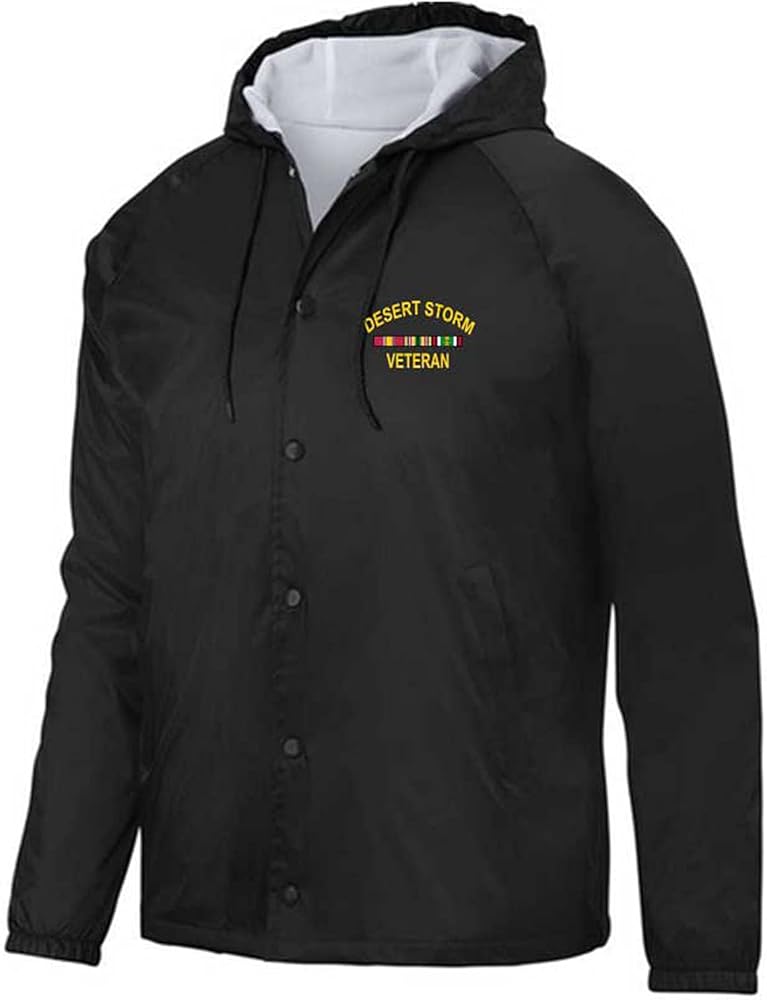 VetFriends.com Desert Storm Veteran Jacket Embroidered Hooded Windbreaker with Service Ribbons