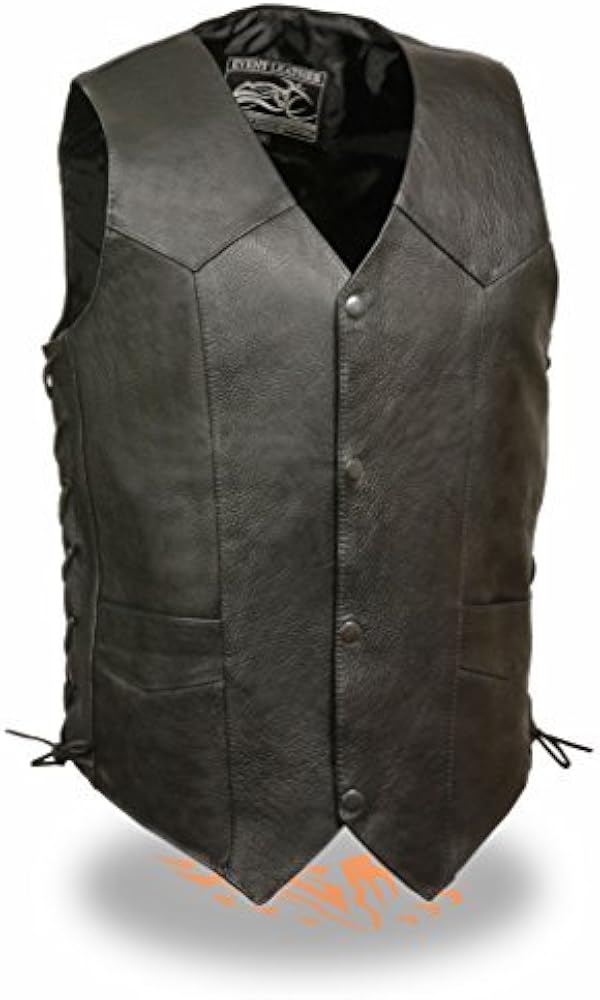 Milwaukee- Men's "Goat Skin" Side Lace Biker Leather Vest (Black, L)