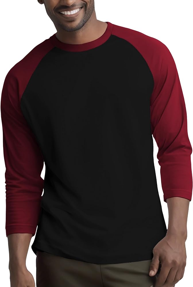 Men's 3/4 Raglan Sleeve Soft Cotton Jersey Casual Baseball T-Shirt