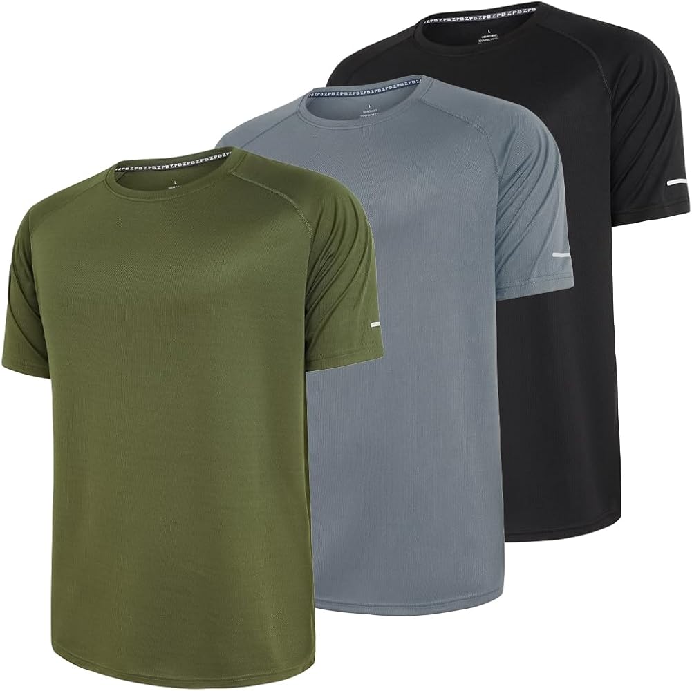 Men's 3 Pack Workout Shirts Dry Fit Moisture Wicking Short Sleeve Mesh Athletic T-Shirts