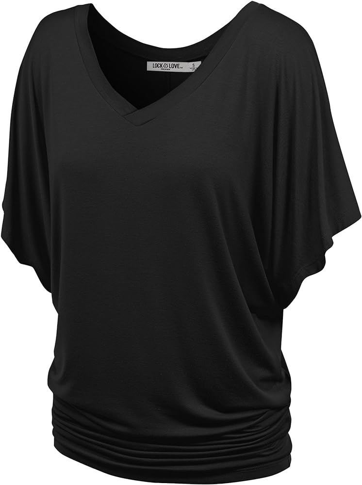 Lock and Love Women's Solid Short Sleeve Boat Crew Neck V Neck Dolman Top XS - 5XL Plus Size