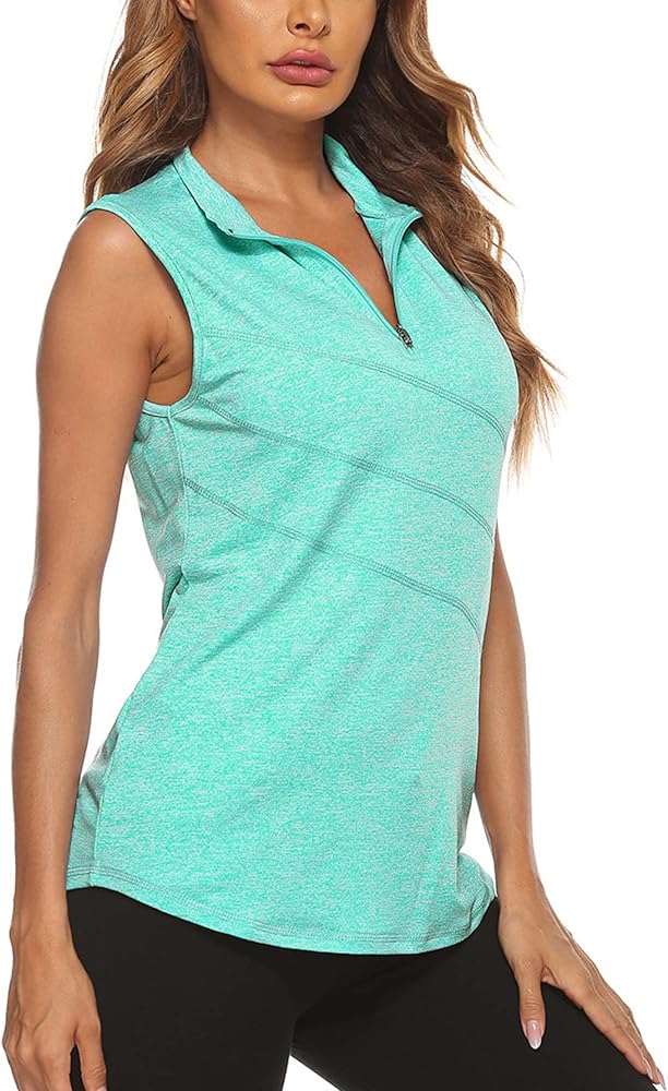 Koscacy Women's Sleeveless Golf Tennis Polo Shirts Zip Up Dry Fit Workout Tank Tops Athletic Shirt