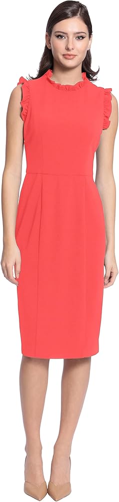 Maggy London Women's Ruffle Neck and Armhole Sheath Dress, Watermelon