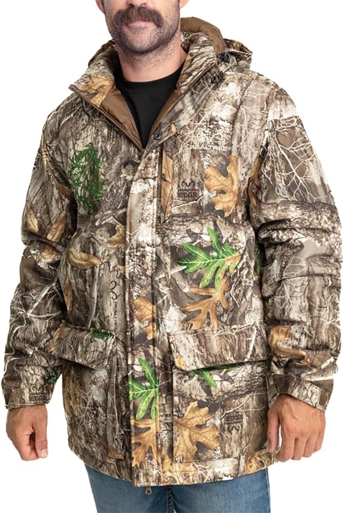 Realtree Men's Edge/Timber/Max-7 Camo Hunting Insulated Cold Weather Parka Jacket - Wind-proof, Mid-weight and Super Warm