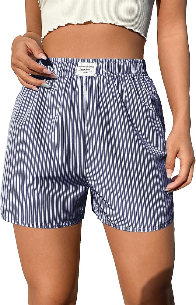 SOLY HUX Women's Striped Shorts Elastic High Waisted Straight Leg Summer Shorts