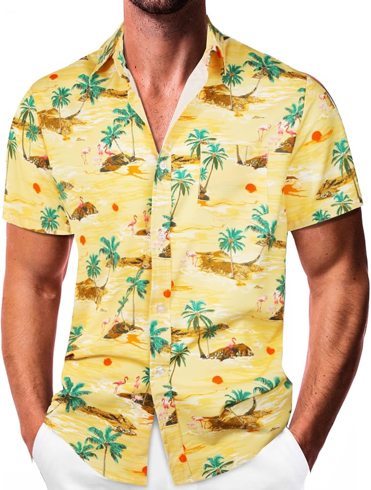 Sumolux Mens Hawaiian Shirts Floral Button Down Tropical Holiday Beach Shirts