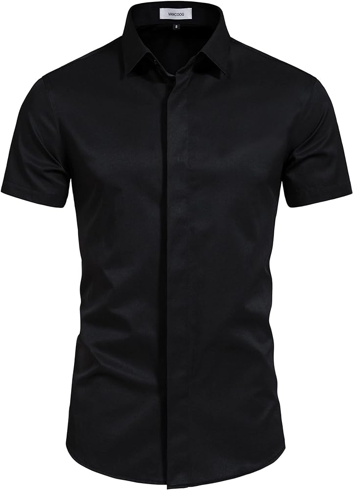 Men’s Short Sleeve Casual Solid Fancy Dress Shirts