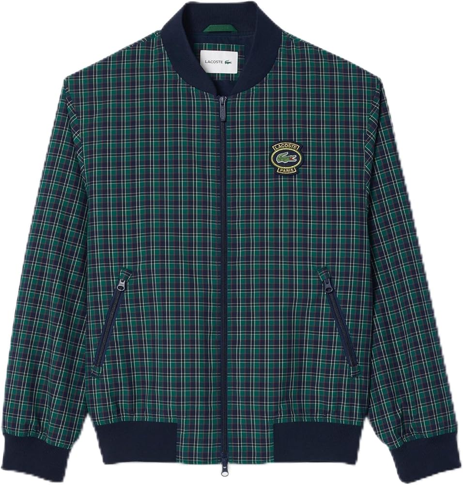 Lacoste Men's Plaid Bomber Jacket W/Croc Badge