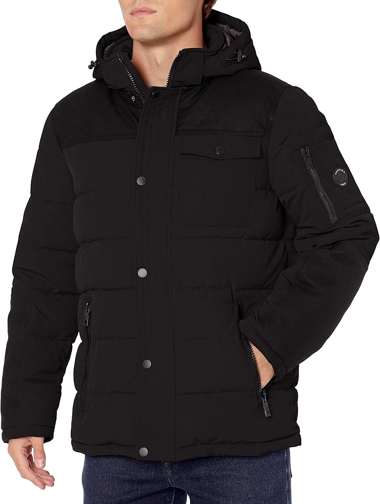 Nautica Men's Quilted Parka Jacket With Removable Faux Fur Hood