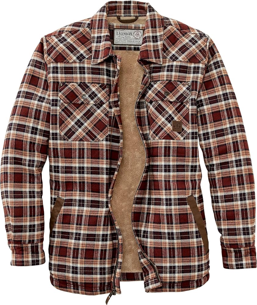 Legendary Whitetails Men's Big Tough As Buck Sherpa Lined Flannel Shirt Jacket, Buckeye Plaid, 4X-Large Tall