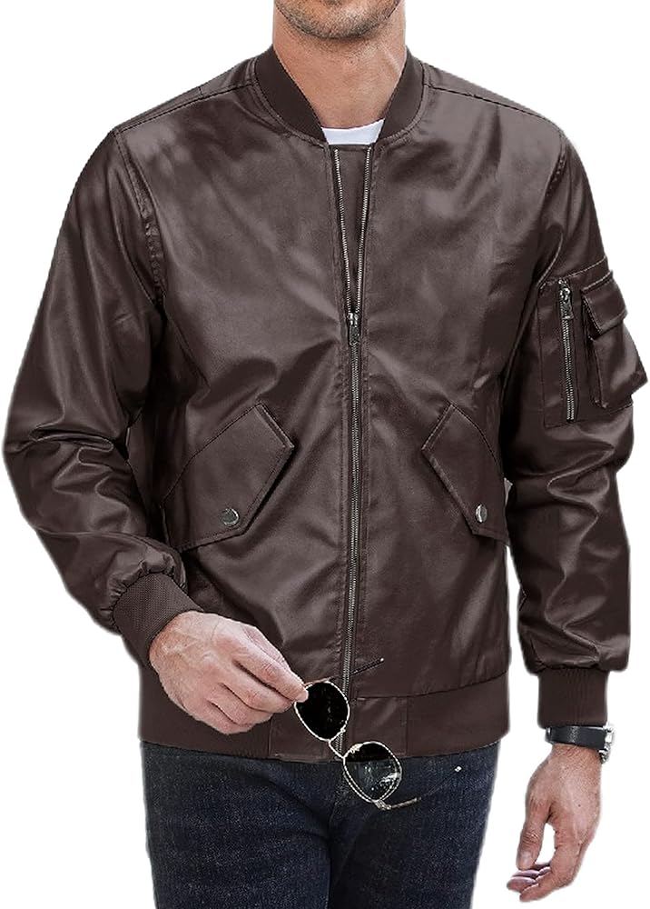 COOFANDY Mens Casual Leather Bomber Jacket Lightweigth Slim Fit Motorcycle Varsity Jackets