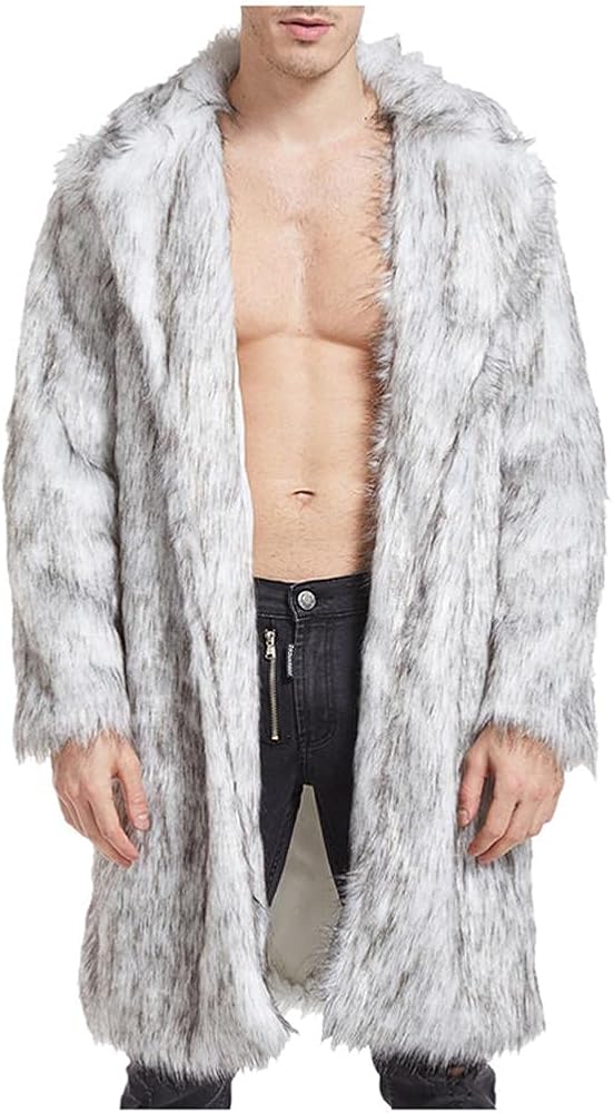 Mens Faux Fur Coat Jackets,Classic Men Winter Warm Faux Mink Long Cardigan Outwear Thicken Fluffy Fur Windproof Coat