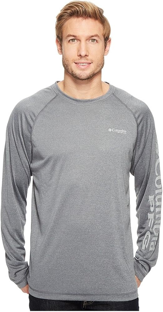 Columbia Men's Terminal Tackle Heather Long Sleeve Shirt, XX-Large, Charcoal Heather/Cool Gray Logo