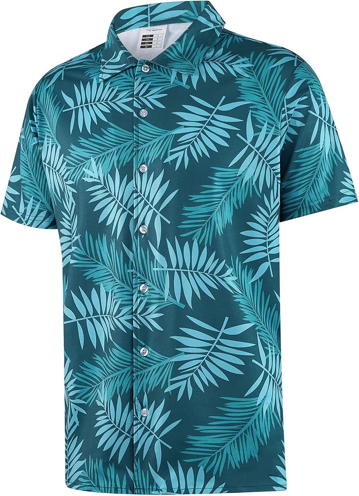 ELETOP Men's Hawaiian Shirt Summer Stretch Short Sleeve Tropical Beach Button Down Casual Shirt