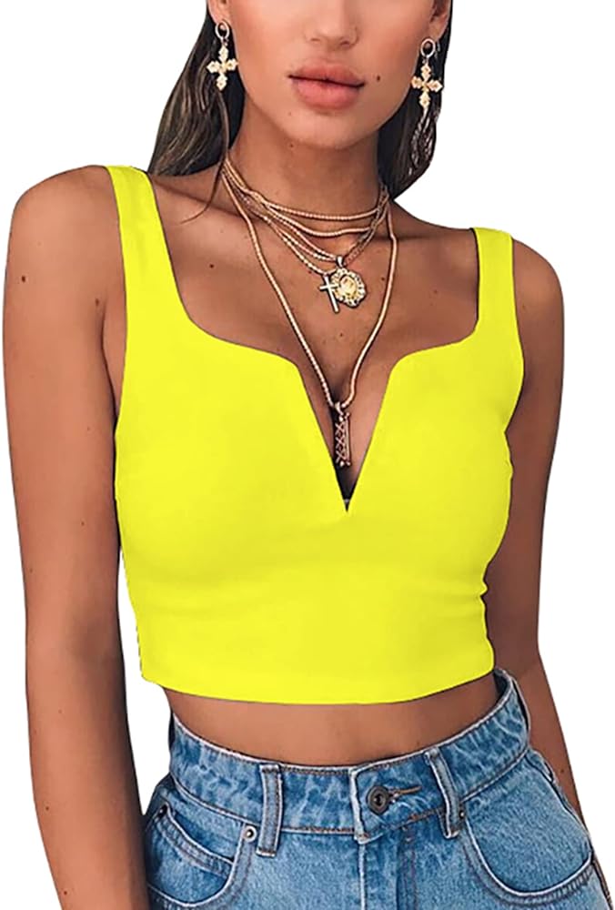 Susupeng Women Sexy Deep V Neck Sleeveless T Shirt Slim Crop Top Side Zip Casual Tank Tops