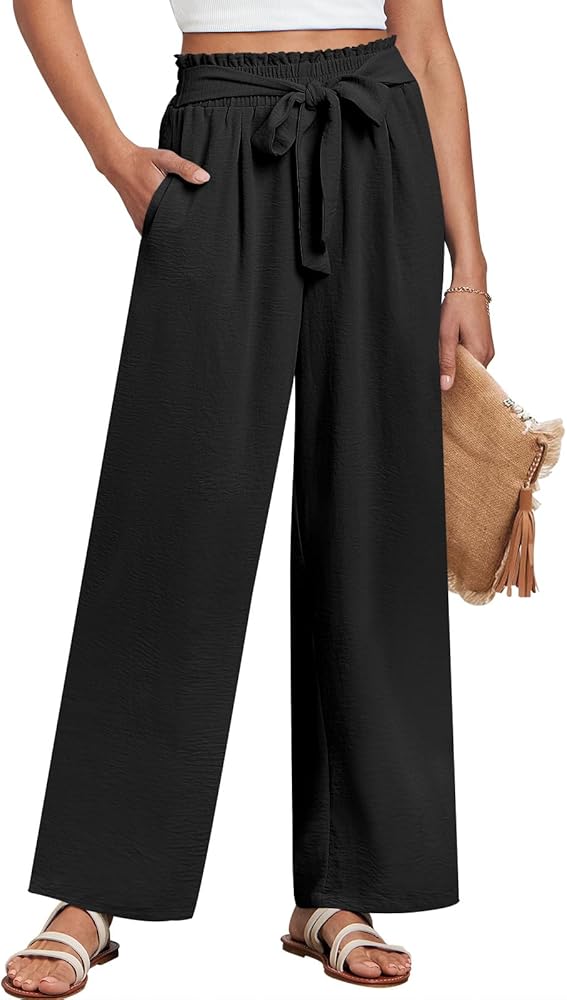 ANRABESS Women's Wide Leg Palazzo Pants with Pockets High Waisted Tie Knot Business Casual Trendy Boho Lounge Trousers