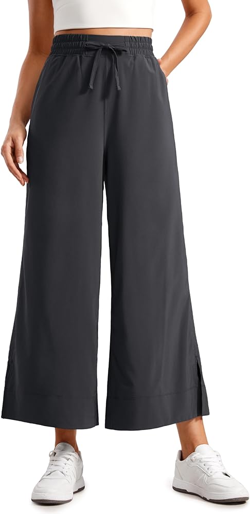 CRZ YOGA Lightweight Wide Leg Cropped Pants for Women High Waisted Loose Casual Lounge Travel Work Pants with Pockets Summer