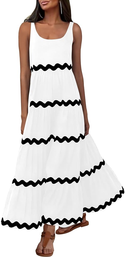 PRETTYGARDEN Women's 2024 Summer Sundresses Sleeveless Scoop Neck Tiered Flowy Beach Vacation Party Long Tank Maxi Dress