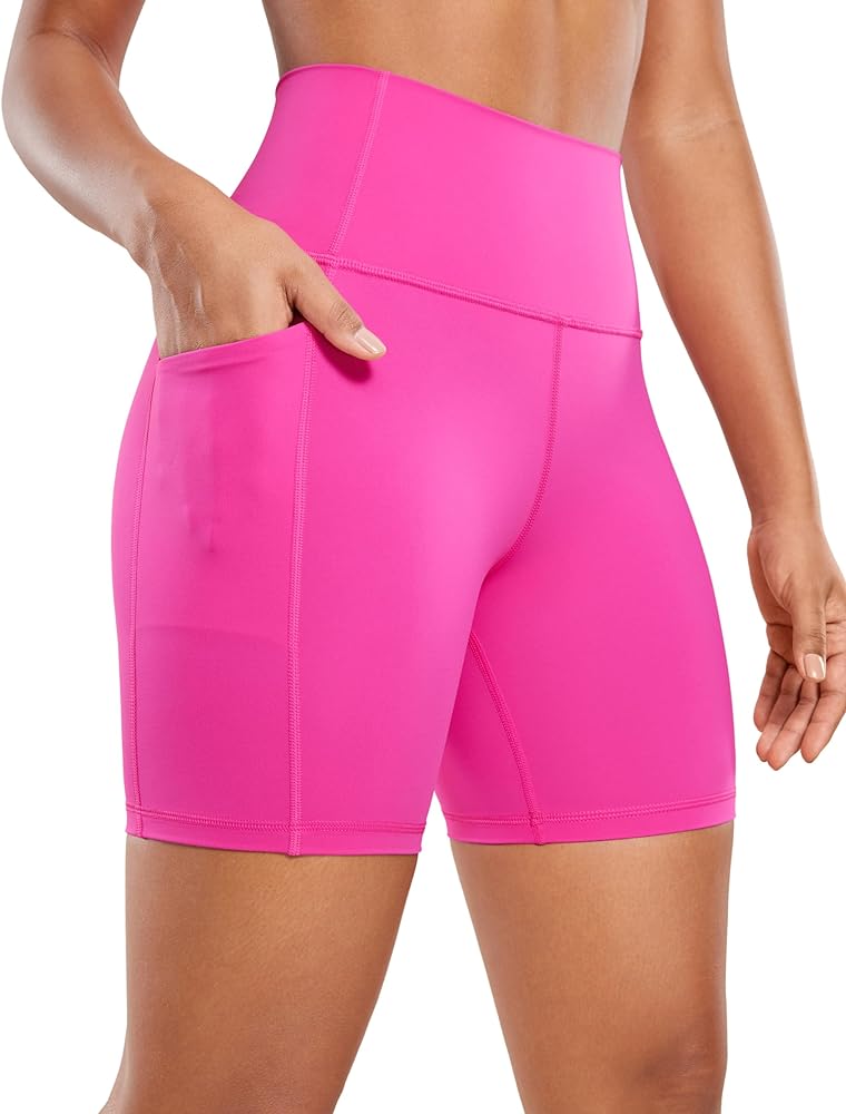 CRZ YOGA Women's Naked Feeling Biker Shorts - 4''/ 5''/ 6''/ 8'' High Waisted Yoga Gym Spandex Shorts Side Pockets