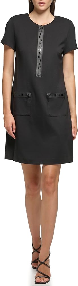 KARL LAGERFELD Women's Pockets Logo Front Zipper Dress