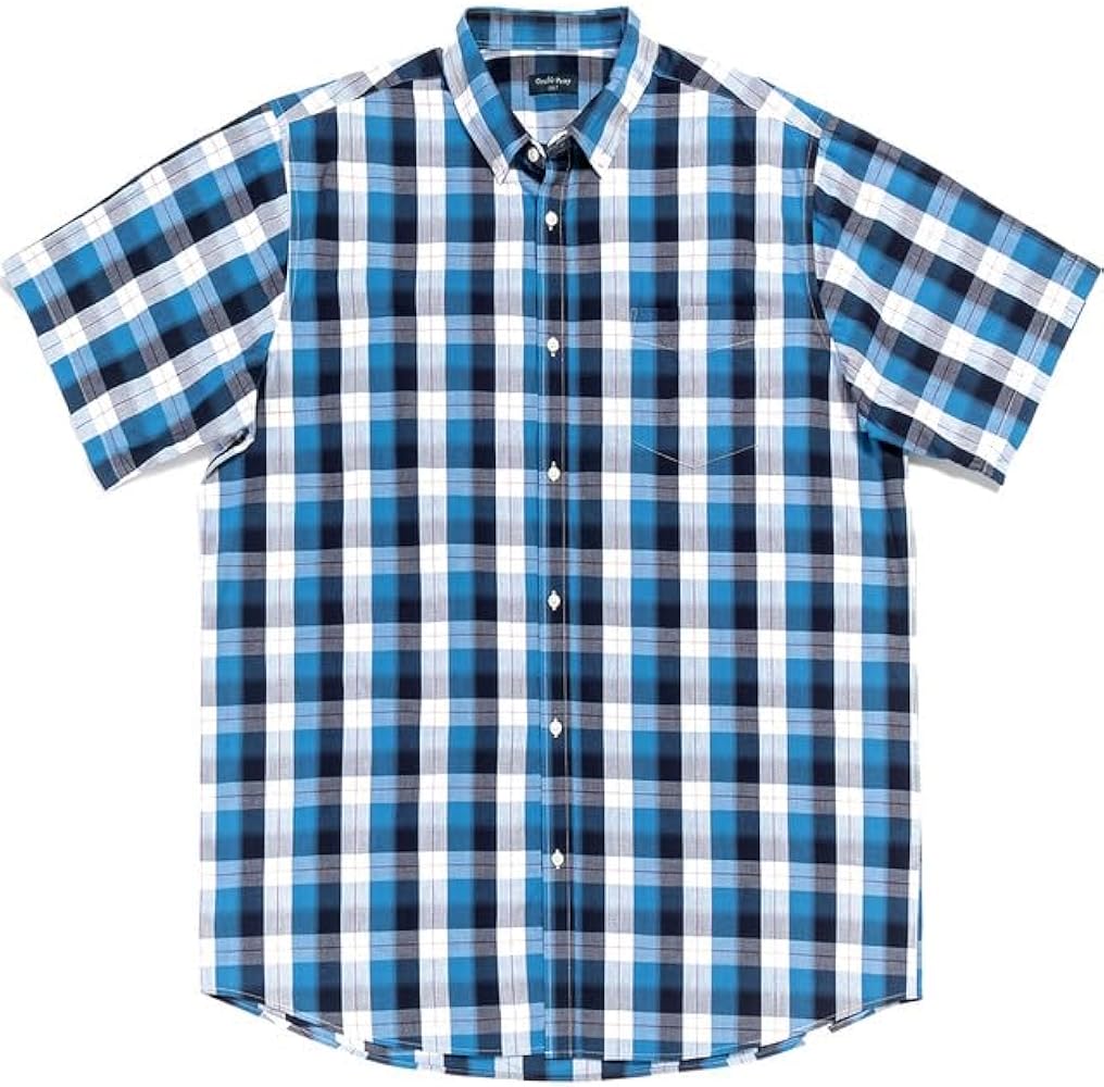 Double Pump Big and Tall Shirts for Men Short Sleeve Button Down Shirts from Size XL(T) to 6XL (T) Cotton